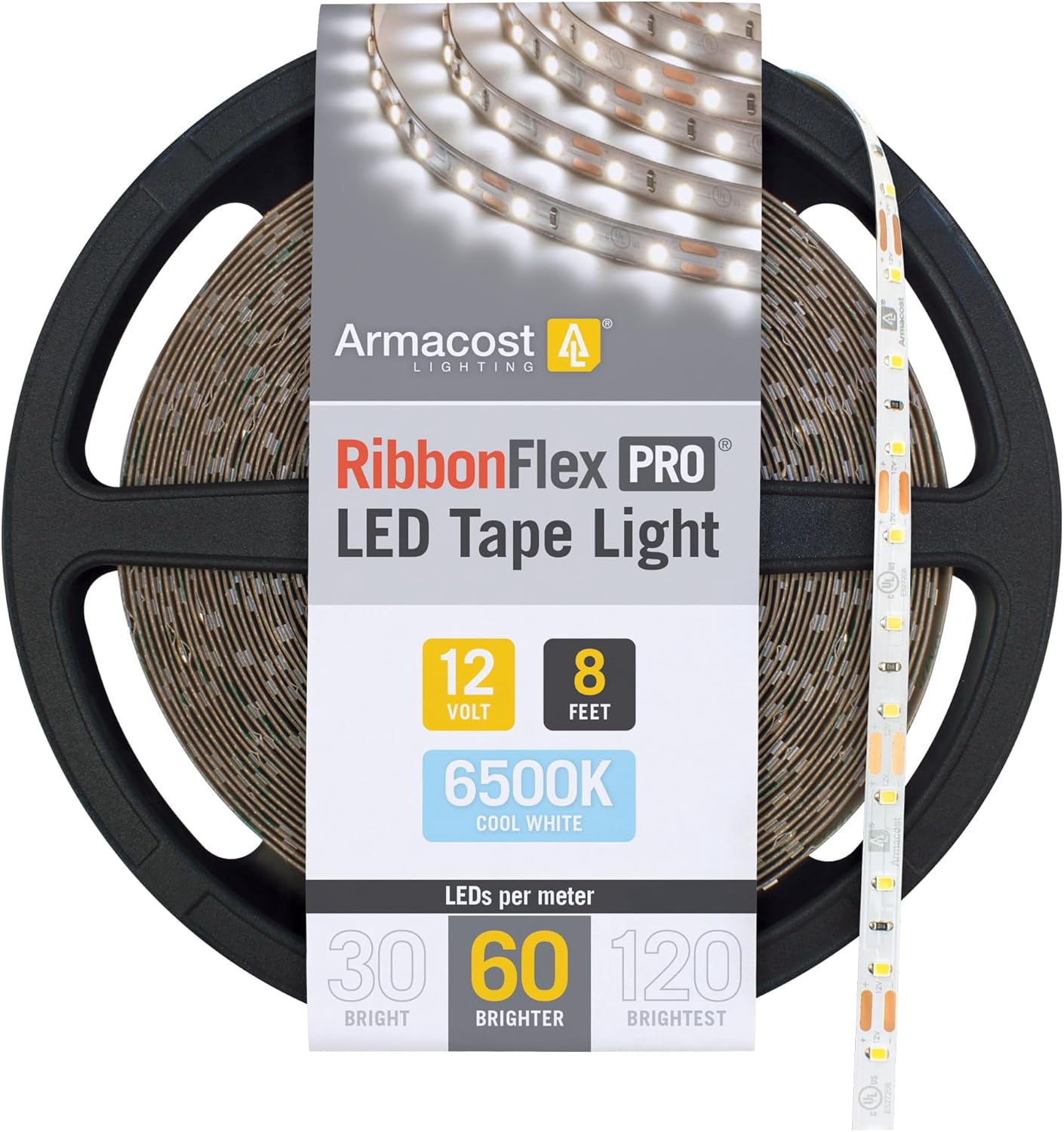 Armacost Lighting RibbonFlex Pro 12V White LED Strip Lights 60 LED/m, 6500K, 8.2 ft 182211