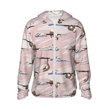 Vsdgher Cloud Sloth Print Adult Hoodie Shirts Rash Guard for Men Women,Long Sleeve Sun Protection Fishing Shirts for Athletic Running Swim-Medium