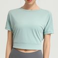 thumbnail image 2 of Besolor Hauts Courts d'Entraînement pour Femmes à Rayures, Col Ras du Cou, Manches Courtes, Chandails d'Été Décontractés, T-Shirts de Yoga et de Sport, 2 of 6