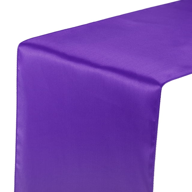 Unique Bargains 6 Pack Satin Table Runner, 12'x108' in deep purple, crafted from smooth, shiny satin. Perfect for table linens in weddings, exhibitions, and business events, this decorative table runner adds a luxurious touch to any tabletop. Flexible cutting allows customization for various table sizes.