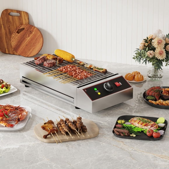 Gril Électrique Intérieur – BBQ Portable 1800 W – Comptoir Sans Fumée – Plaque de Cuisson Amovible – Acier Inoxydable – Restaurant, Maison, Camping, Fête et Pique-Nique