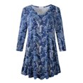 thumbnail image 2 of LARACE T-Shirts à Manches 3/4 pour Femmes Col Rond Crochet Amples Décontractés Chemises Blouses Hauts Navy12 1X, 2 of 5
