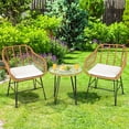 thumbnail image 3 of Gymax 3PCS Rattan Patio Bistro Set Conversation Furniture Set w/ White Cushions, 3 of 10