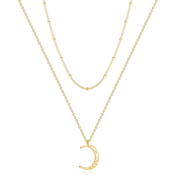 Women Moon Necklace Hammered Coin New Crescent Moon Phase Pendant Dainty Chain Minimalist Simple Boho Jewelry Mother's Gift