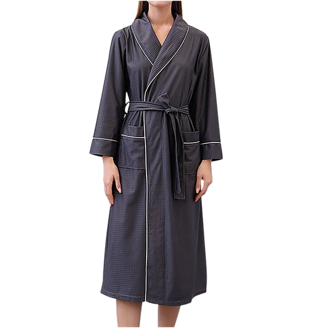 Timegard Robe de Nuit pour Femmes Grande Taille à Manches Longues Peignoirs Confortables avec Poches Ceinturée Mi-Longue