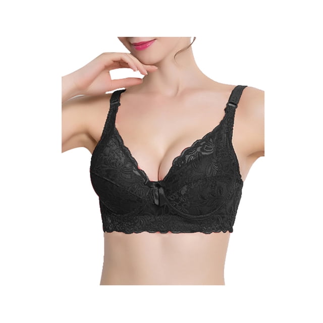 INSPIRE CHIC Women Full Cup Bras Breathable Comfort Floral Lace Full Coverage Non Padded Underwired Bra 44/100 Fit 42B/C Black