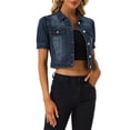 thumbnail image 4 of INSPIRE CHIC Vestes Décontractées pour Femmes Veste en Jean Denim Courte à Manches Bouffantes Boutonnée TG Bleu Foncé, 4 of 6
