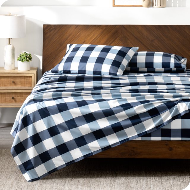 Bare Home Ultra-Soft Sheet Set - Premium 1800 Collection - Deep Pockets - 3-Pieces - Twin XL, Gingham Blue