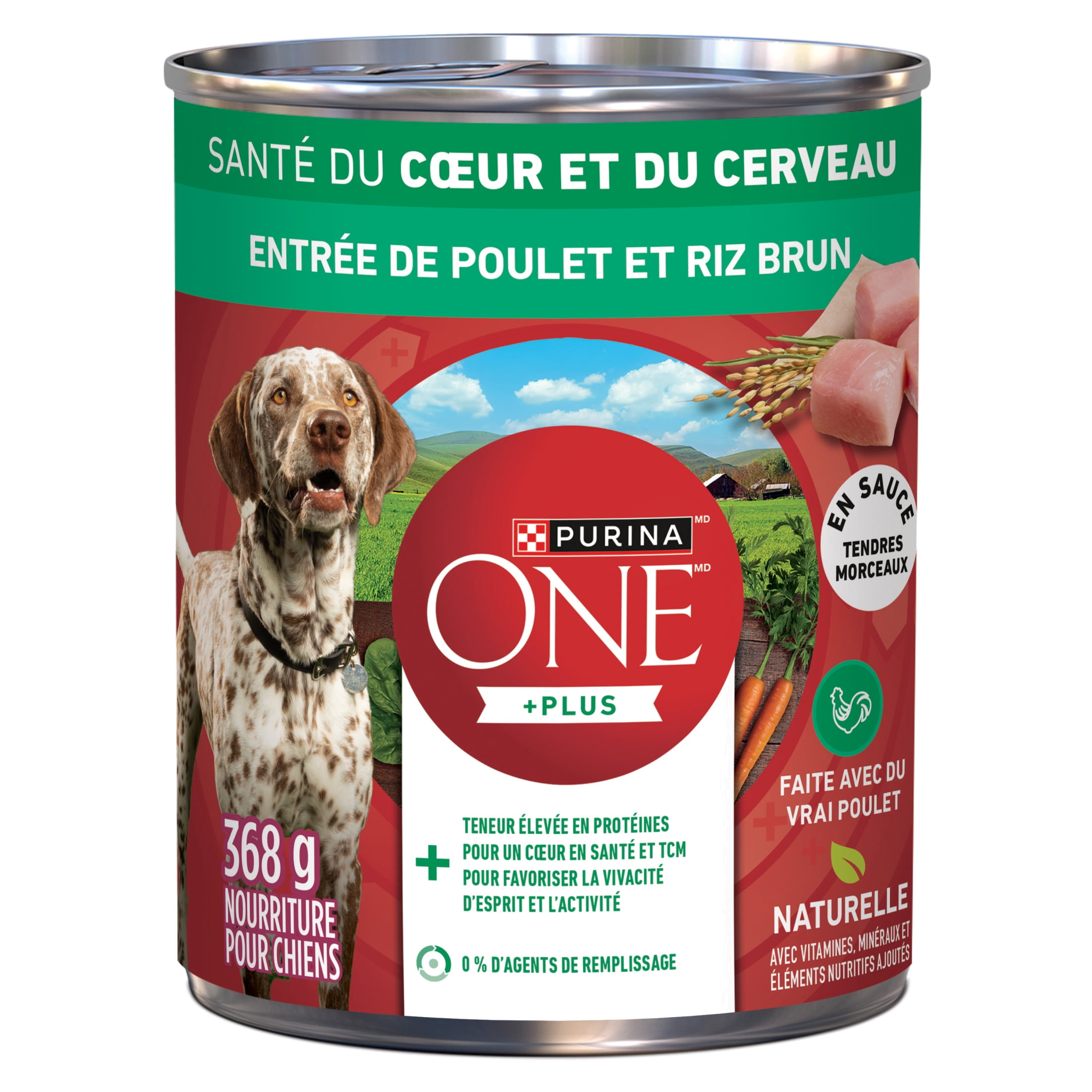 Purina ONE +Plus Santé du cœur et du cerveau entrée du poulet et riz brun, Nourriture Humide pour Chiens, 368g
