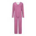 thumbnail image 4 of Timegard Ensembles de Pyjamas pour Femmes 2 Pcs Manches Longues Col en V Haut Froncé et Pantalon Automne Décontracté Doux Tenues de Pjs, 4 of 4