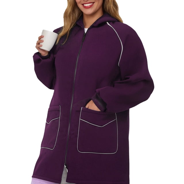 Breezora Manteau Long à Capuchon Résistant à l'Eau pour Femmes avec Détails Réfléchissants, devant à Boutons, Vêtement d'Extérieur de Protection contre la Pluie, Taille TTG, Violet
