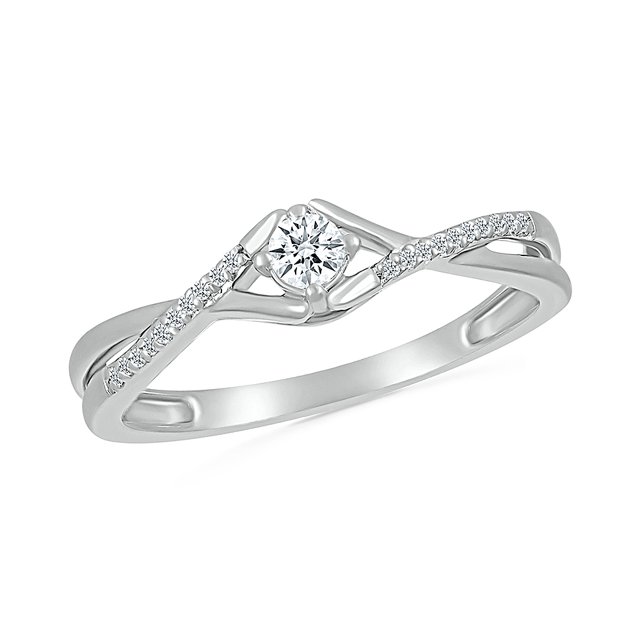 DGOLD Bague de Promesse Délicate pour Femmes en Or 10 Kt avec Diamant Blanc Rond (1/6 cttw)
