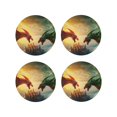 thumbnail image 1 of Vsdgher Castle Red Green Sky Dragon Print Leather Coasters for Drinks, Durable Drink Coasters 4 Set for Tabletop Protection, Luxurious Home Décor and Housewarming Gift-Round Shape, 1 of 6