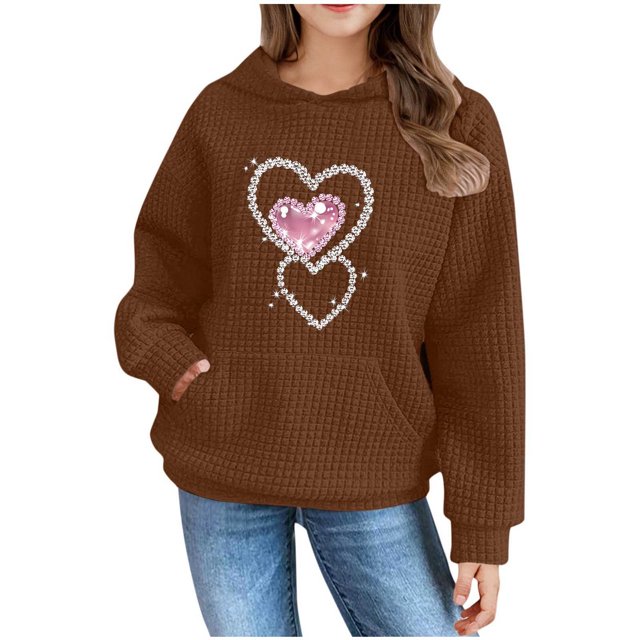 Posijego Sweat à Capuche Mignon pour Adolescentes, Graphique Cœur, Manches Longues, avec Poche