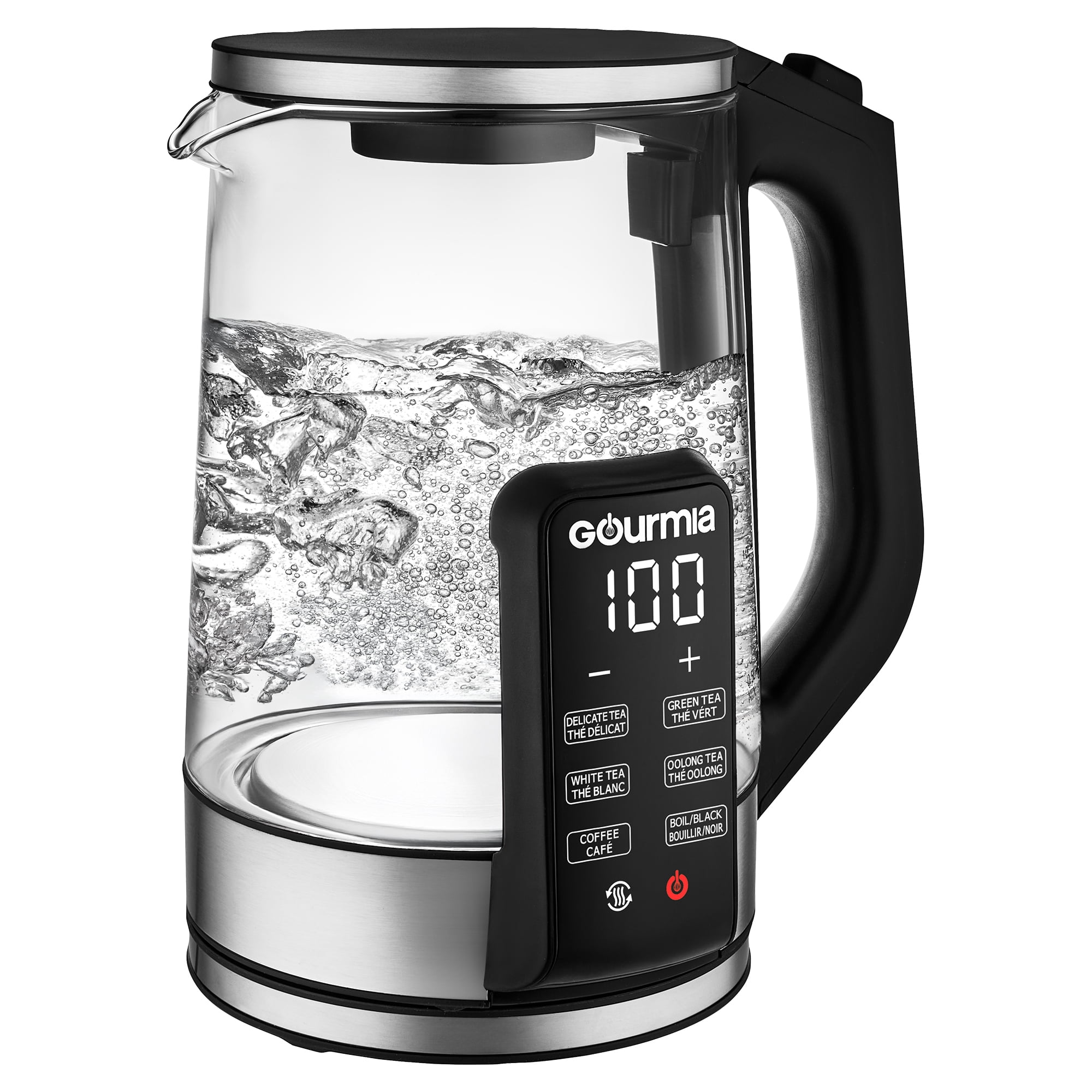 Bouilloire électrique programmable en verre et sans fil de 1,7 litre de Gourmia