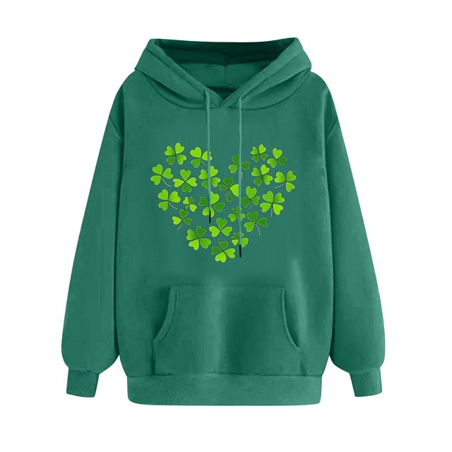 Plebaso Chandails en Molleton à Capuche pour Femmes pour la Saint-Patrick, Manches Longues, Imprimé Trèfle