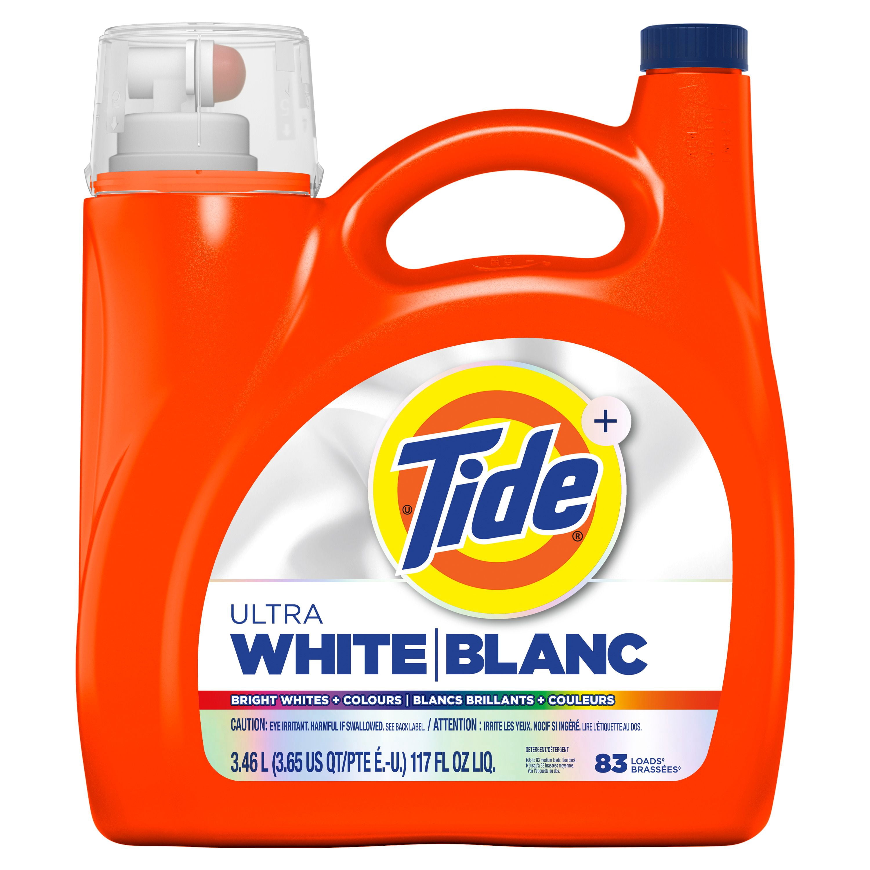 Détergent à lessive liquide Tide Ultra Blanc, 3,46 L, 83 brassées, détergent à lessive liquide pour des couleurs et des blancs éclatants