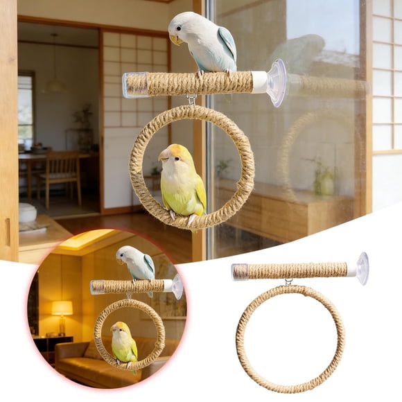 Suction Cup Bird Swing Comfortable Grip Parrot Play Stand With Linen Rope Easy To Assemble Small Bird Swing 15Cm Gift