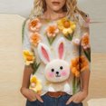 thumbnail image 2 of RKSTN Womens Tops Casual Fashion Cute Easter Bunny Printed 3/4 Sleeve Round Neck Tops Spring Summer 3D Printed Ruched Pullover Blouse Tops, 2 of 5