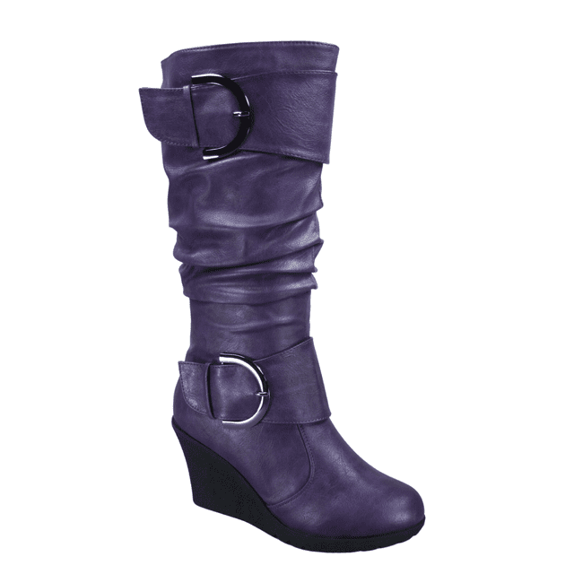 Bottes Mode pour Femmes à Fermeture Éclair Hauteur Genou, Talon Compensé Décontracté, Chaussures d'Hiver ( Violet, 6 )