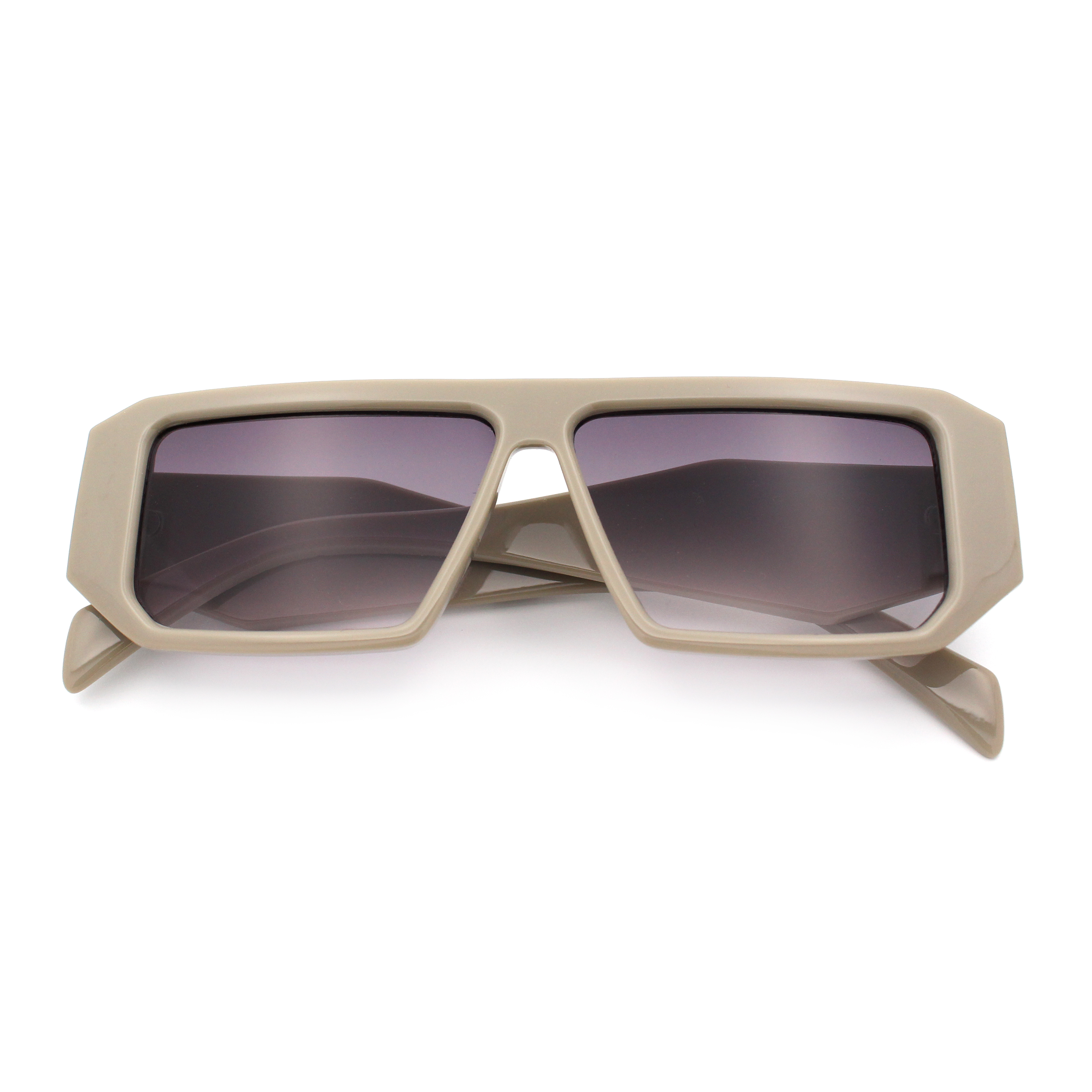 Lunettes de Soleil en Plastique pour Femmes, Forme Carrée, Rectangulaire, Biseautée, Bras en Diamant, Gris - Fumée