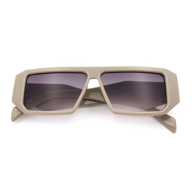 Womens Mod Flat Top Square Rectangle Beveled Diamond Cut Arm Plastic Sunglasses Grey - Smoke