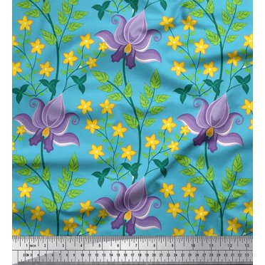 Soimoi Cotton Cambric Fabric Leaves & Floral Artistic Print Fabric by the Yard 56 Inch Wide