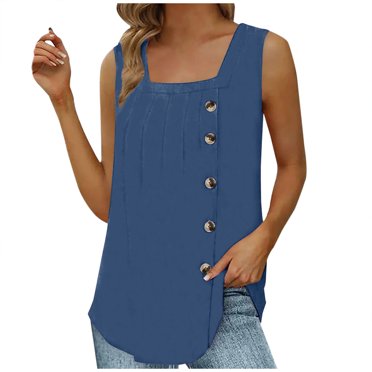 Fashion Women's Summer Square-Neck Sleeveless Solid Casual Tank Top Blouse