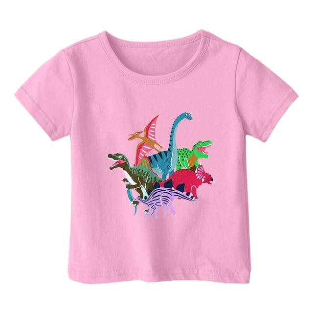 PMVFHDE Hauts Garçons Garçon et Fille Mode Décontractée Imprimé Col Rond Ample T-Shirt à Manches Courtes Haut Rose,6-7 Ans