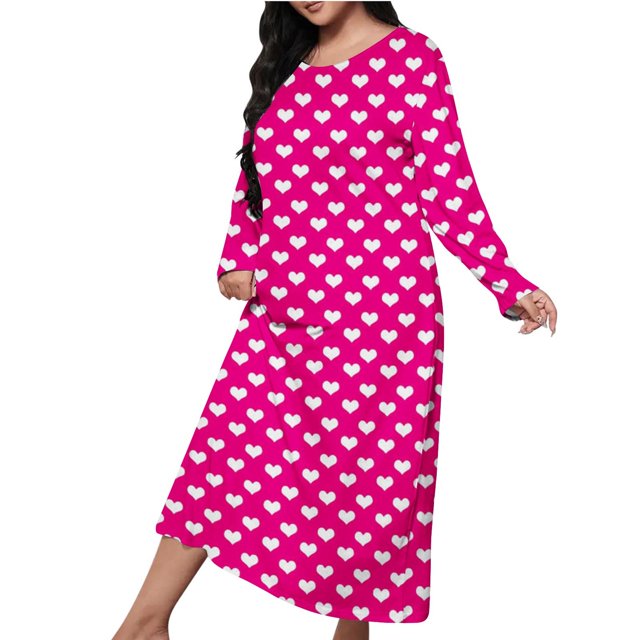 Mgmyaa Nuisette pour Femme à Manches Longues, Col Ras du Cou, Chemise de Nuit Imprimée, Longue Tenue de Détente, Robe Maxi Décontractée de Détente, Robes de Maison