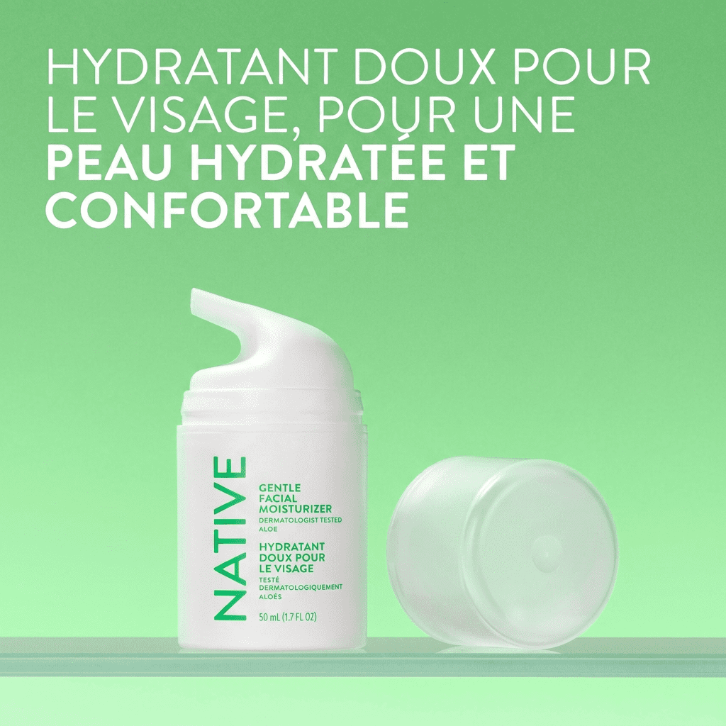 Nettoyant doux pour le visage Native pour peau sensible, sans parfum, sans sulfate, avec vitamine B3 et aloès, testé dermatologiquement, 50 mL