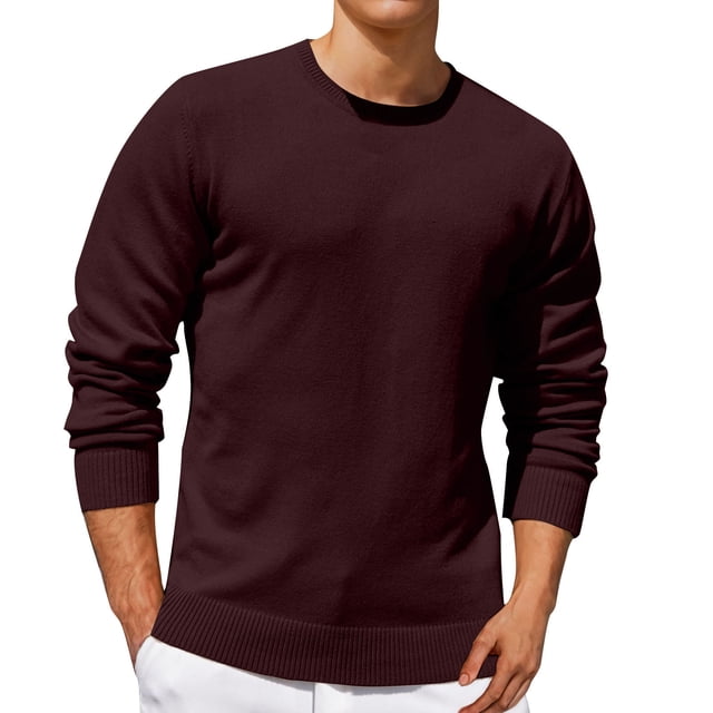 Jalioing Men's Crew Neck Sweaters Casual Basic Long Sleeve Pullover Sweater Fall Winter Solid Color Knit Shirts
