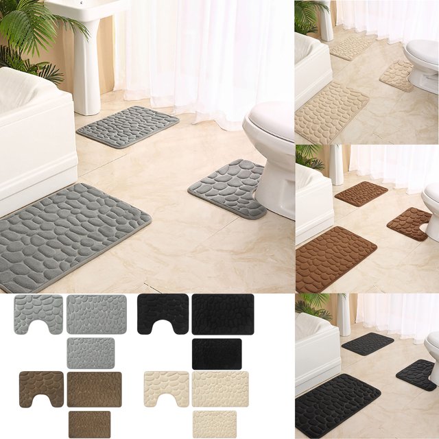 Vaidha Bathroom Rug Set Of 3 Memory Foam Bath Mat Toilet Mat Soft Absorbent Thick Rug Non-Slip Backing Universal Machine Washable