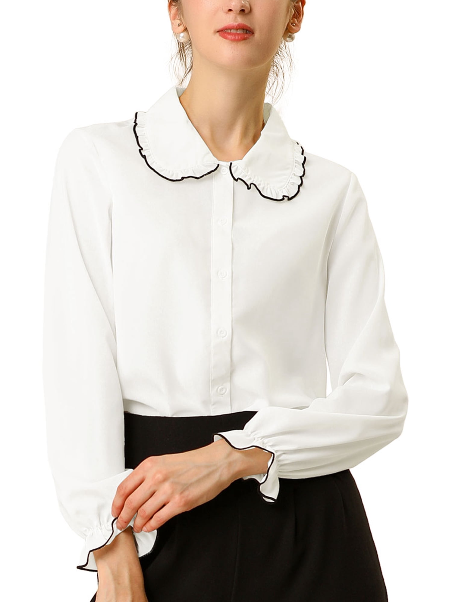 INSPIRE CHIC Chemises de Travail pour Femmes à Volants Doux Col Peter Pan Boutonnées