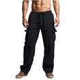 thumbnail image 2 of asjyhkr Mens Cotton Linen Pants Drawstring Elastic Breathable Casual Sweatpants with Pockets, 2 of 6