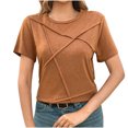 thumbnail image 4 of Plebaso Womens Short Sleeve Tops Casual Crew Neck T-Shirts Solid Color Comfy Summer Basic Tees for Women, 4 of 7