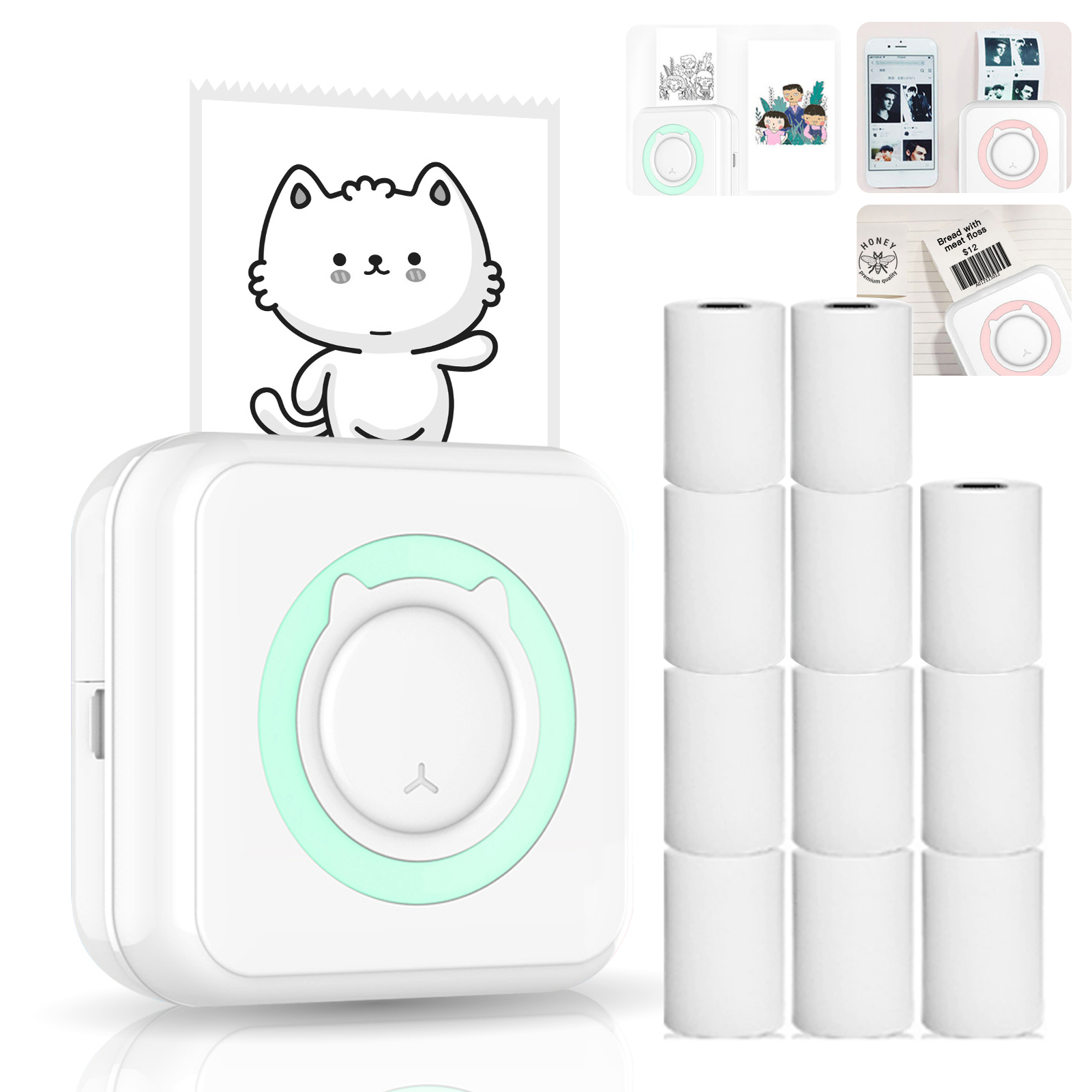 Printer,Paper Rolls 57mm With Ios Android Printer Printer With 11 Paper 11 Paper Rolls Compatible With All-in-one Printer With I0s Android Sticker Printer All-in-one Buzhi Pocket Printer