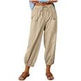thumbnail image 1 of Yuyuzo Pantalon Capri Décontracté pour Femme à Taille Élastique, Couleur Unie, Bas Ajusté, Uni, 1, 1 of 7