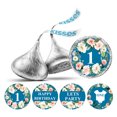 thumbnail image 1 of Darling Souvenir Party Favor Floral Border 1st Birthday Theme Stickers Labels 190 Pcs-Teal Blue, 1 of 2