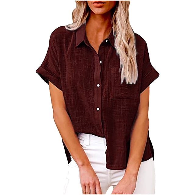Birdeem Womens Tops Fashion Solid Button Shirt Female V-Neck Loose T-Shirt Blouse Tops
