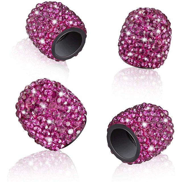 Valve Stem Caps, 4 Pack Handmade Crystal Rhinestone Universal Car Tire Valve Caps Chrome,Attractive Dustproof Bling Car Accessories(Rose)