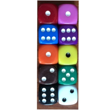 Set of 10 Colours Dice Set, Eye Dice, Acrylic Play Dice, 16 mm 6-Sided Dice Set, Colourful Dice Games, Table Games, Multicoloured Dice Set