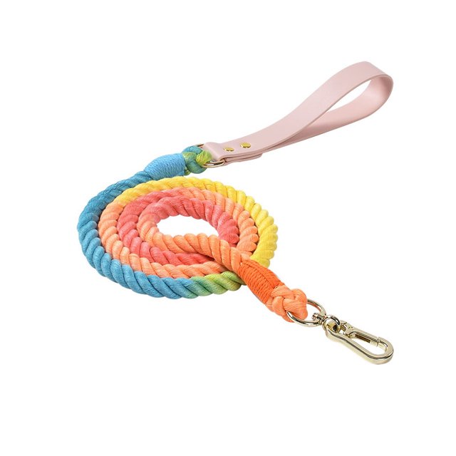 Dog Rope with Soft Leather Handle Thick Dog Lead Leash for Large Medium Small Dogs (Rainbow, 120cm*1.2cm)