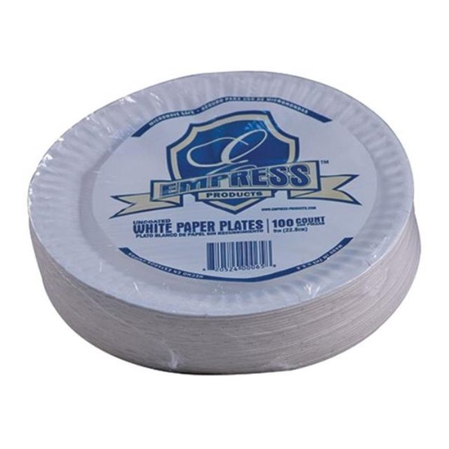 Empress RSC40808 Assiettes en Papier Non Couché de 9 Po, Blanc