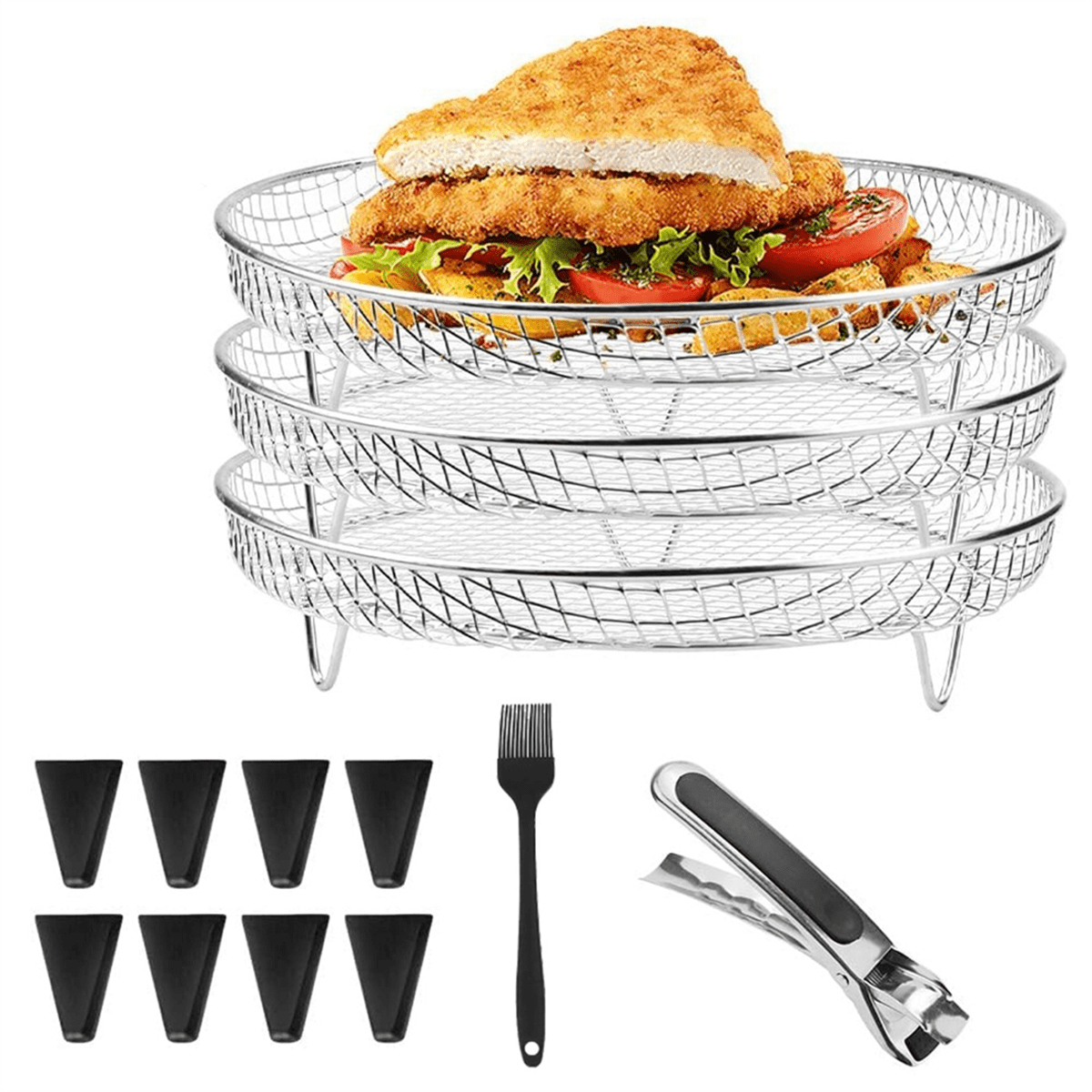 Air Fryer Rack Round 3 Layer Stackable Dehydrator Racks Stainless Steel Air Fryer Basket Tray Air Fryer Accessories