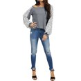 thumbnail image 3 of Women Polka Dot Printed Color Block Long Sleeve Pullover Shirt, 3 of 7