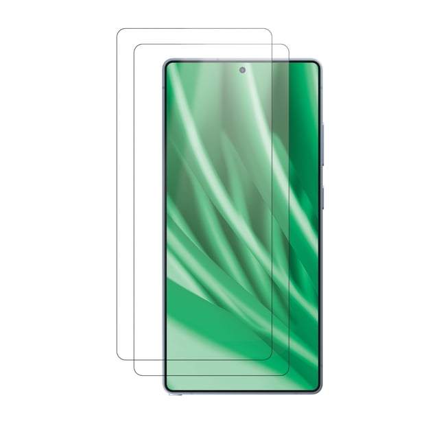 onn 2-Pack Tempered Glass Screen Protectors for Samsung Galaxy S26 Ultra with two clear, precision-cut tempered glass protectors shown overlaying the phone's screen, featuring 9H hardness, beveled edges to resist chipping, high clarity, anti-smudge coating, and an easy application frame for quick installation and standard drop and scratch protection.