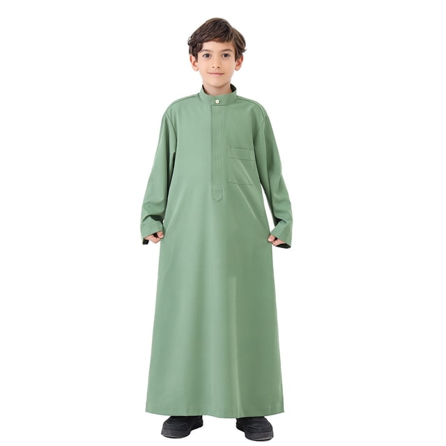 Kcodviy Thobe Arabe Thobe Musulman Chandail Thermique Long Kaftan à Manches Longues Chandail à Col Rond à Manches Longues Robe Nationale Garçons Adolescents Chemises pour Tout-Petits Garçons Ensemble de Robe Brodée à Manches Longues Vêtements pour Enfants Arabes Ro