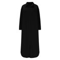 thumbnail image 4 of FcBaudy Robe à Manches Longues à Col Rabattu Longueur Cheville, Robes pour Femmes, Robes de Printemps pour Femmes Mode Féminine Col Rabattu Ample Coton Lin Manches Longues Ajustée Taille Haute Robe Femme Robe, 4 of 6