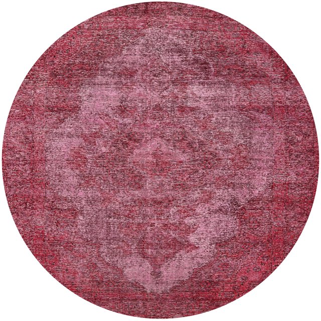 Ahgly Company Machine Washable Indoor Round Industrial Modern Crimson Red Area Rugs, 6' Round